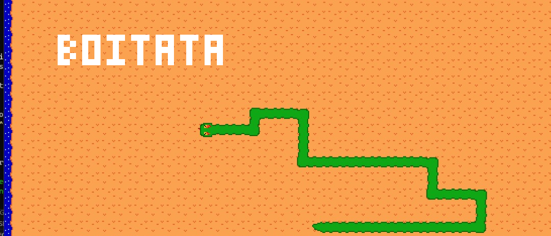 Boitatá, the finished Snake game in Rust, with pixel art snake sprites on a sand background