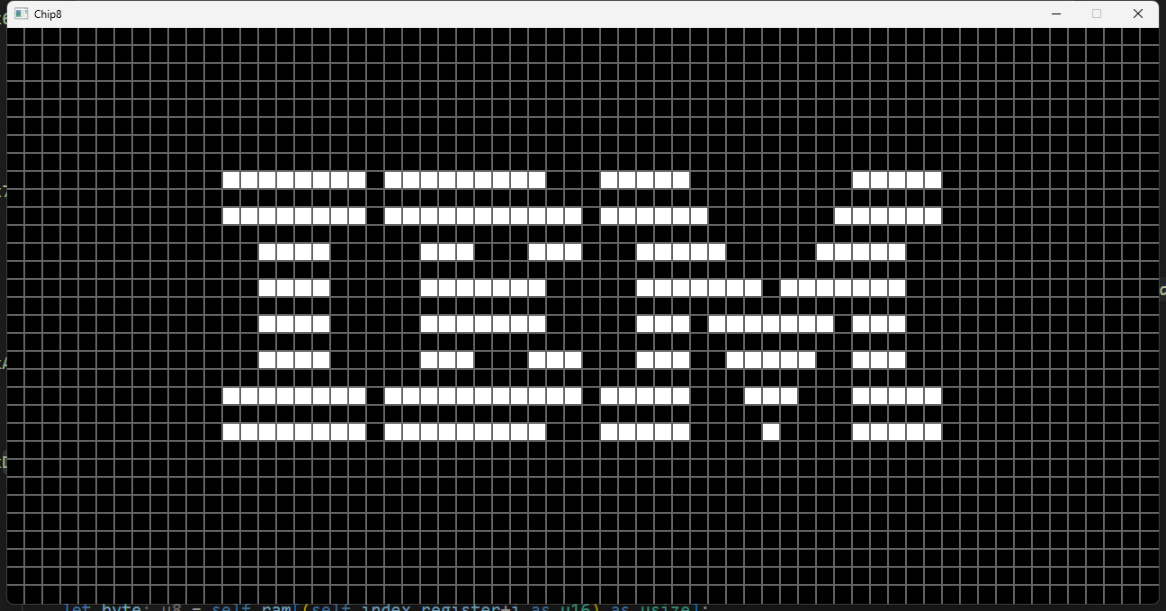 CHIP-8 emulator window in Rust showing the IBM logo test ROM