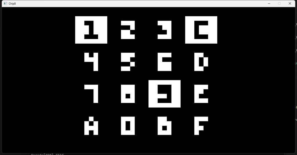CHIP-8 emulator running the keypad test ROM with the hexadecimal keypad on screen